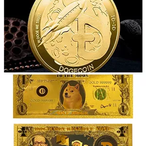 مجموعه سکه و اسکناس روکش طـــلا ۲۴عـــــیار نماد رمز ارز دوج کویین 