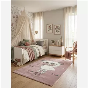 فرش کودک دختر زمینه صورتی