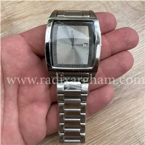 ساعت مردانه استیل برند گوچی فلزی  مدل 4875 بند استیل صفحه سفید