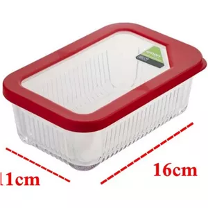 ظرف شیشه ای مستطیل درب دار شیاردار 450 میلی رنگ قرمز