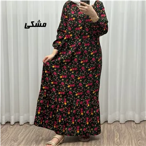 پیراهن نخی ترکمنستان گلریز چین دار فری سایز تا 48 تنخور شیک و راحت چهارفصل کمربند دار