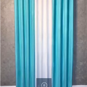 پرده مخمل کتان هازان ابی فیروزه ای