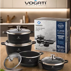 سرویس قابلمه گرانیتی ۸ پارچه ووگاتی اصلی (VOGATI) مدل CW-SP8S | پوشش نچسب ۵ لایه