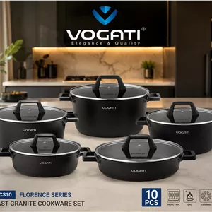 سرویس قابلمه گرانیتی ووگاتی اصلی 10 پارچه مدل CW-TCS10 سری فلورانس Florence | دایکست نچسب با درب پیرکس
