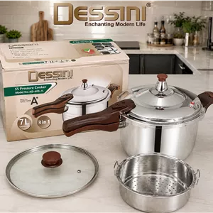 زودپز استیل ۳ کاره دسینی ۷ لیتری مدل KD-600-7L | 2026 کاره همراه درب شیشه‌ای، سبد بخارپز، کف سه‌لایه و سیستم ایمنی چندگانه