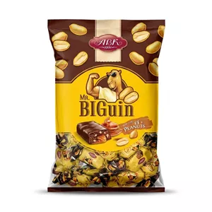 شکلات مستر بیگوئین ABK با تکه های بادام زمینی وزن 1000 گرم (پیشنهاد میشه)