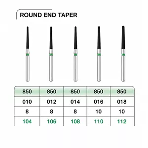فرز توربین  دندانپزشکی روند اندتیپر ROUND END TAPERدور سبز (تراش) بسته ۱۰عددی