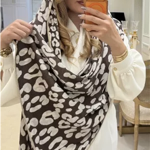 شال پلنگی پلیسه وارداتی قهوه ای دورو
