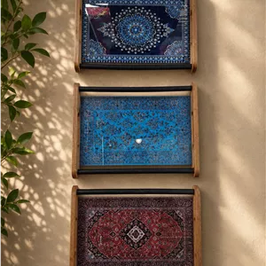 سینی  کف  شیشه ای ✅️ طرح دار  چوب قابل شستشو