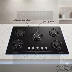اجاق گاز ۵ شعله شیشه ای توساکو فندک اتوماتیک و ترموکوبل دار