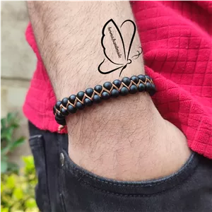 دستبند مردانه دو ردیفه سنگ اونیکس مات