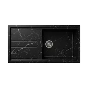 سینک ظرفشویی گرانیتی یک لگنه یک متری لوتوس مشکی رگه سفید مدل L102