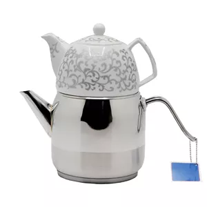 ست کتری و قوری استیل یونیک (Unique) مدل UN-7280 با قوری چینی