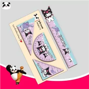 ست خطکش کرومی 4 تیکه چوبی