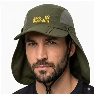 کلاه دومنظوره طبیعت‌گردی و کوهنوردی جک ولفسکین (Jack Wolfskin) – مدل سه تکه دوره‌دار با محافظ گردن