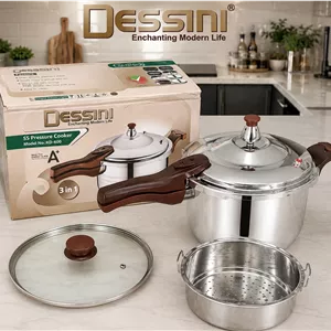 زودپز استیل ۳ کاره دسینی 6 لیتری مدل KD-600-6L | 2026 کاره همراه درب شیشه‌ای، سبد بخارپز، کف سه‌لایه و سیستم ایمنی چندگانه