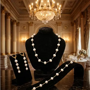 سرویس گردنبند استیل دست‌ساز مروارید پرورشی (کد ۴۹)
