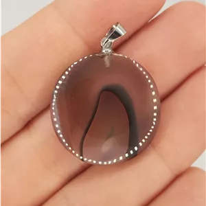 گردن آویز سنگ عقیق سلیمانی به همراه زنجیر استیل ، کدGA05۹