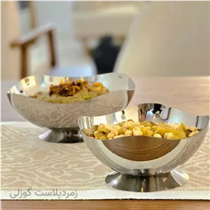 کاسه سرو دفرمه پایه دار استیل یونیک نقره ای