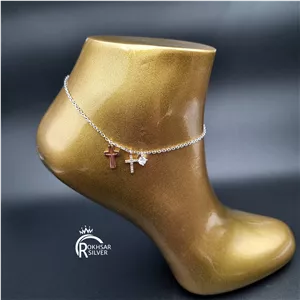 پابند نقره زنانه عیار 925 مدلآویز تک نگین و صلیب ( طلایی و رزگلد )  کد RS_2228 