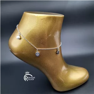 پابند نقره زنانه عیار 925 مدل آویز دار ( چشم نظر ، ستاره ، مروارید )کد RS_2229 
