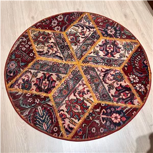 کلاژ فرش دستبافت گرد مدل چهل تکه کد 1349