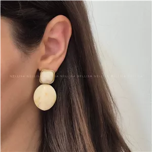 گوشواره زنانه مدل بیضی و مربع طرح سنگ - کد 8680