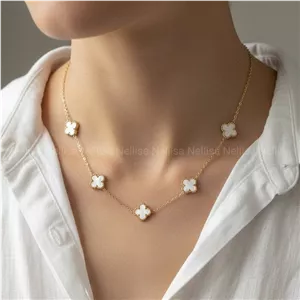 گردنبند استیل زنانه ونکلیف طلایی - 8746