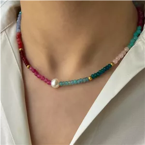 گردنبند چوکر زنانه استیل سنگ و مروارید