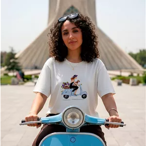 تی شرت زنانه مدل موتورسوار رنگ آبی