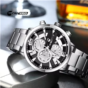ساعت مچی مردانه ☑️CHAXIGO  New collection Original watch 《highe quality》                       🔥چاکسیگو  دژاوو  💥ویژگی ها صفحه شب نما  روز شمار تاچیمتر  برند شرکتی  کیفیت عالی  بنداستیل  ضدآب 3Atm  شیشه معدنی رنگ ثابت  قفل کلیپسی  موتور کوارتز