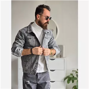 کت جین مردانه پارچه ترک رنگ طوسی تمام کش و قواره دار سایز M تا XXL