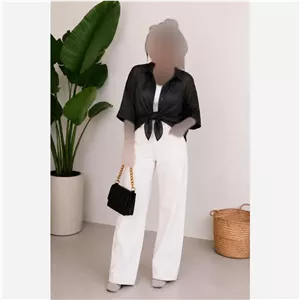 شومیز زنانه گره ای جنس آیوا کریستال رنگ مشکی سایز فری (38-46)