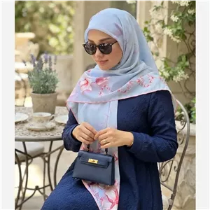 روسری نخ کاستوم قواره بزرگ 140 در 140 طرح آرام آبی و صورتی