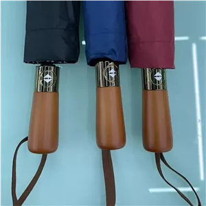 چتر فول اتوماتیک 10 فنر دو رویه ضد باد دسته چوبی