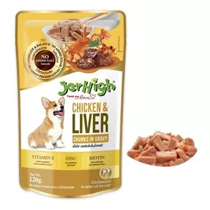 پوچ سگ جرهای مدل چانک در ژله با طعم مرغ با جگر Jerhigh Dog Pouch Chicken With Liver وزن 120 گرم
