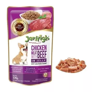 پوچ سگ جرهای مدل چانک در ژله با طعم مرغ و گوشت Jerhigh Dog Pouch With Chicken & Beef وزن 130 گرم