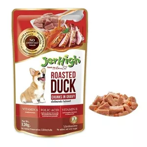 پوچ سگ جرهای مدل چانک در سس با طعم اردک برشته Jerhigh Dog Pouch With Roasted Duck وزن 120 گرم