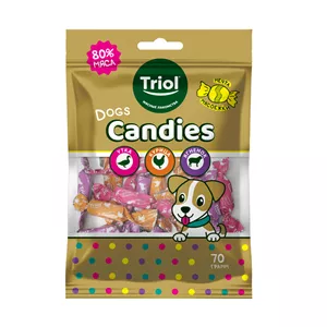 تشویقی سگ بالغ تریول مدل کندی طعم گوشت مرغ، گاو و اردک Triol Chicken, duck, and lamb meat candies وزن 70 گرم