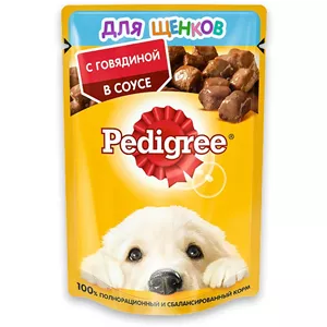 پوچ توله سگ پدیگری با طعم گوشت گاو در سس Pedigree Beef وزن 85 گرم پک 28 عددی