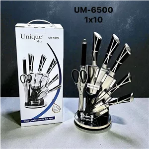 سرویس چاقو آشپزخانه یونیک مکس مدل UM-6500 مجموعه 9 پارچه پایه‌دار