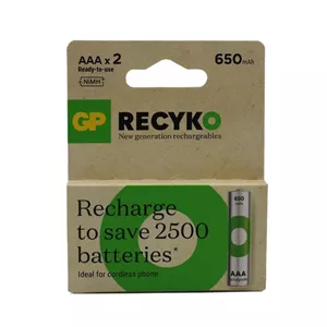 باتری نیم قلم شارژی جی پی 650میلی آمپر (اصلی) RECYKOضمانت اصالت
