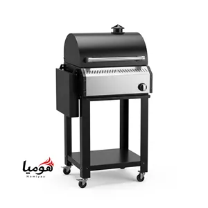 باربیکیو محفظه استیل 50 سانتی لوله و محفظه استیل درب دوجداره گریل دار رویه چدن کباب پز منقل گازی