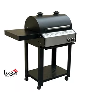 باربیکیو محفظه استیل 60 سانتی لوله و محفظه استیل درب دوجداره گریل دار رویه چدن کباب پز منقل گازی