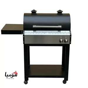 باربیکیو محفظه استیل 70 سانتی لوله و محفظه استیل درب دوجداره گریل دار رویه چدن کباب پز منقل گازی