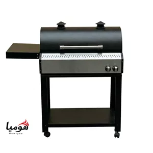 باربیکیو محفظه استیل 80 سانتی لوله و محفظه استیل درب دوجداره گریل دار رویه چدن کباب پز منقل گازی