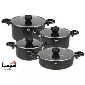 سرویس قابلمه ۸ پارچه گرانیتی تیارا مشکی مدل Melina (ست بزرگ)