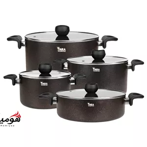 سرویس قابلمه ۸ پارچه گرانیتی تیارا مشکی مدل Nelina-Black