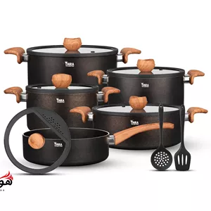 سرویس قابلمه ۱۲ پارچه گرانیتی تیارا مشکی مدل Selin-Black
