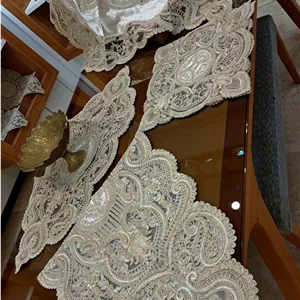 رومیزی دانتل مخمل الیزه ترک ۵ تکه مدل امپریال